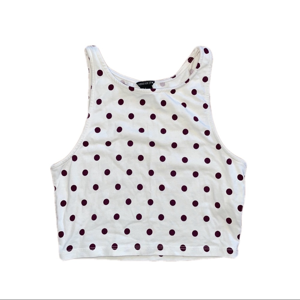 Forever 21 cream tank top with maroon polka dots, size S